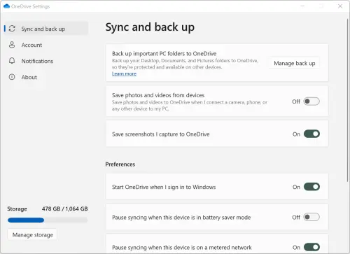 OneDrive Sync and back up