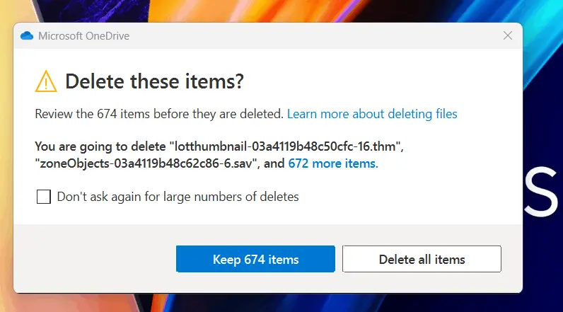 OneDrive Delete Items