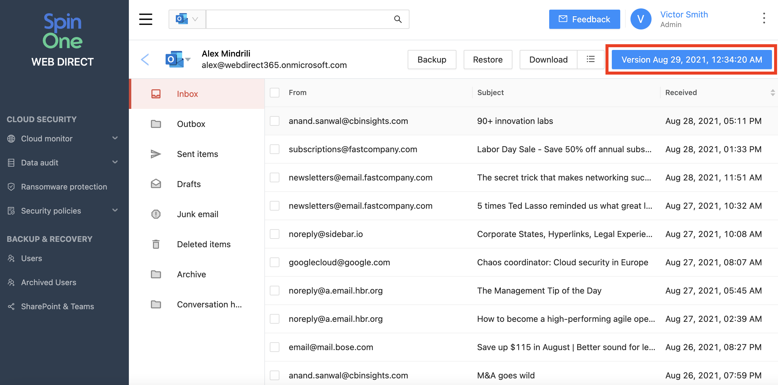 SpinOne Microsoft 365 Data Download Illustration Download backed-up Microsoft 365 data locally