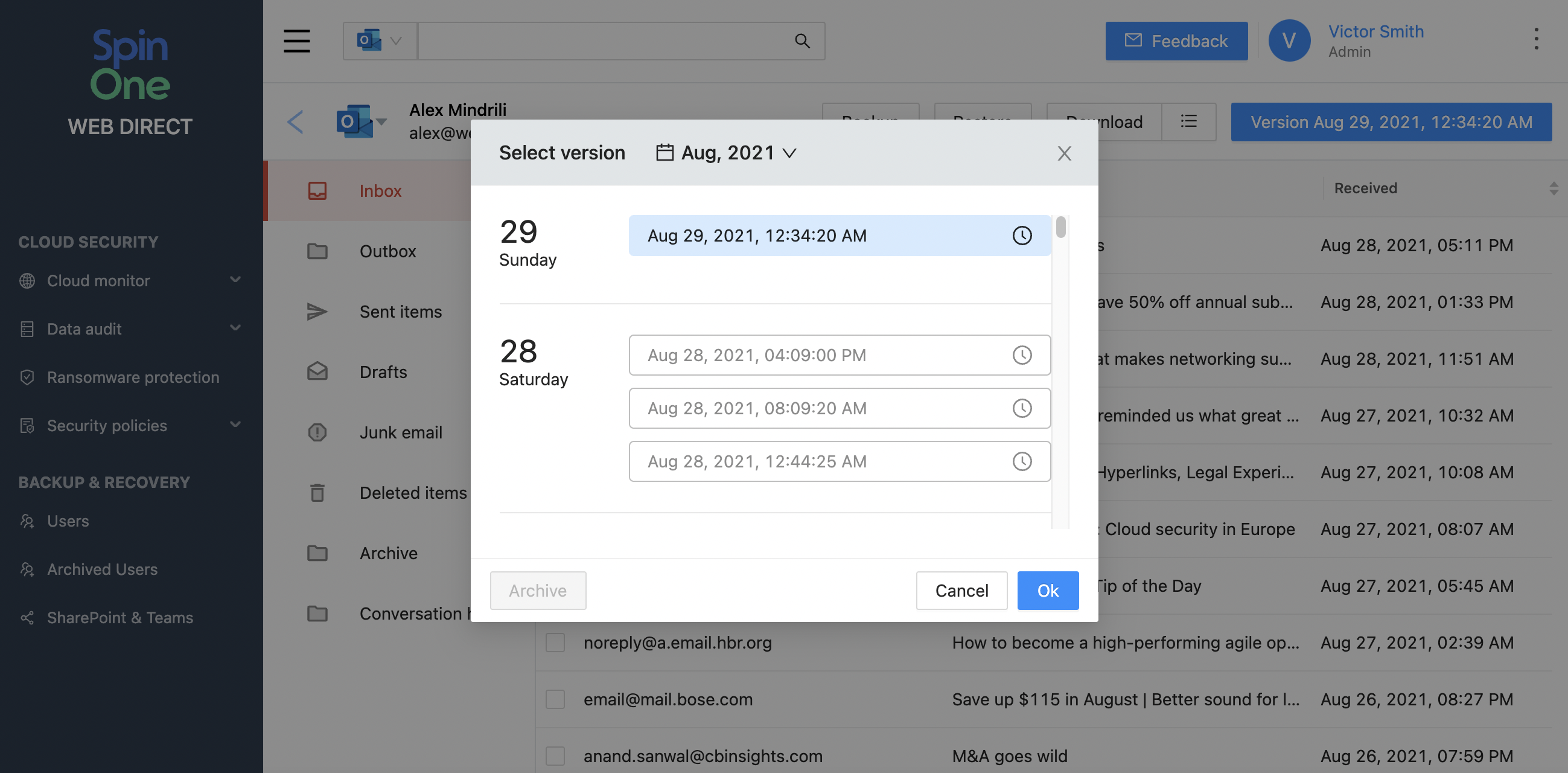 SpinOne Microsoft 365 Data Download Download backed-up Microsoft 365 data locally