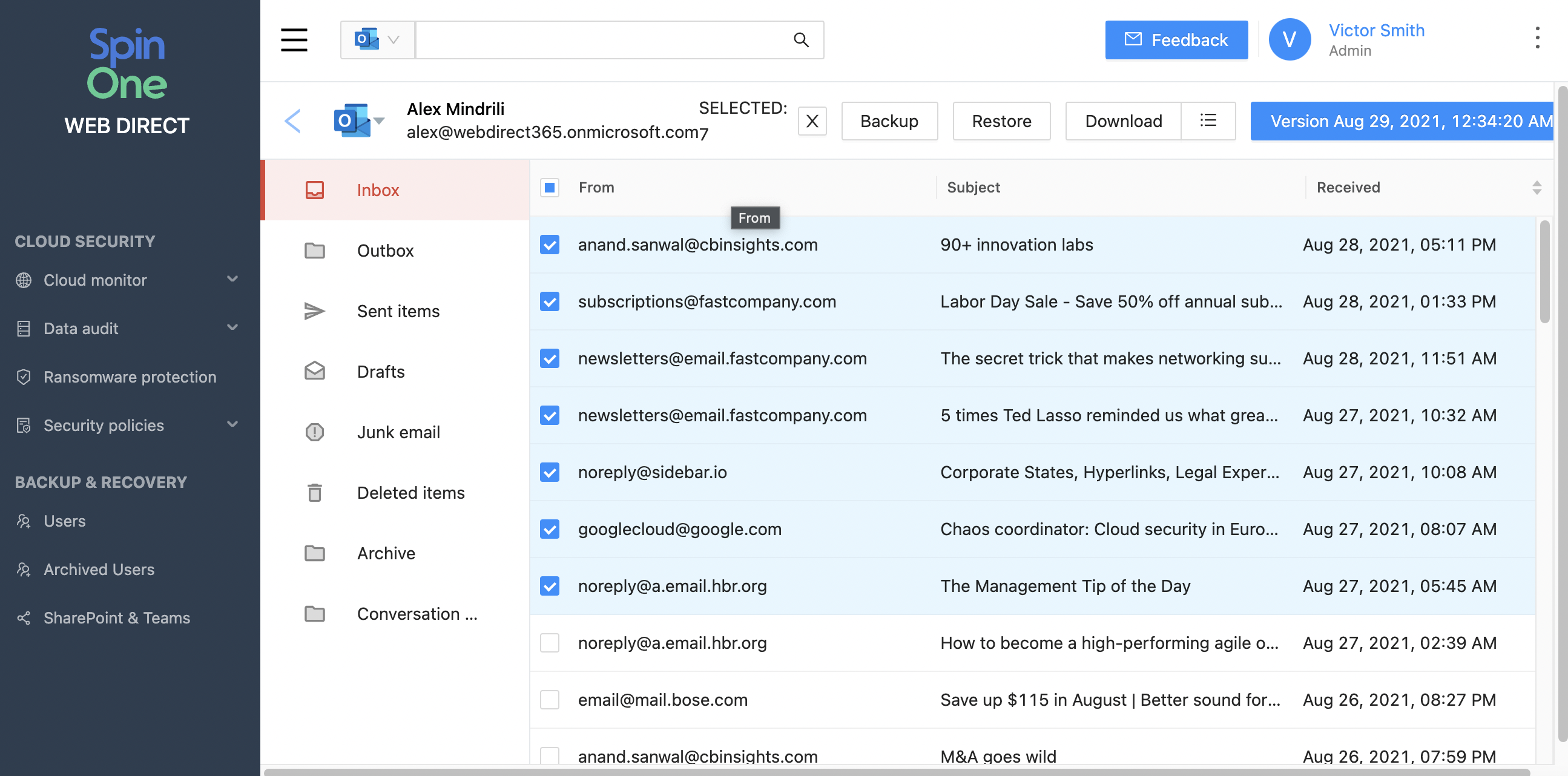 SpinOne Microsoft 365 Data Download Download backed-up Microsoft 365 data locally