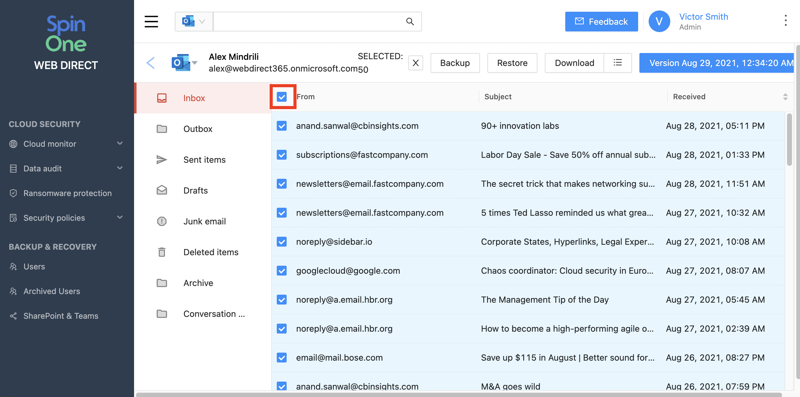 SpinOne Microsoft 365 Data Download Illustration Download backed-up Microsoft 365 data locally