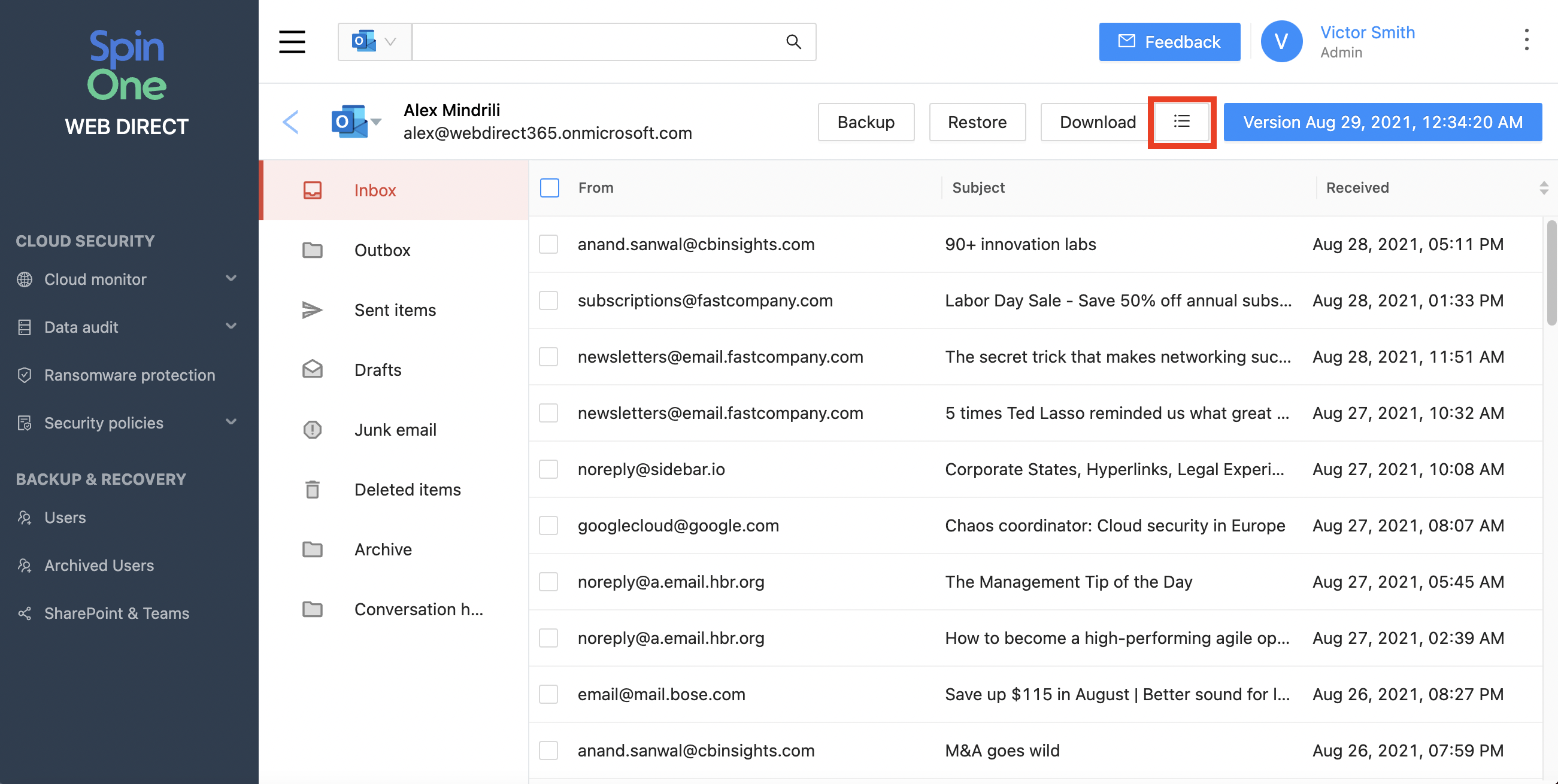 SpinOne Microsoft 365 Data Download Download backed-up Microsoft 365 data locally