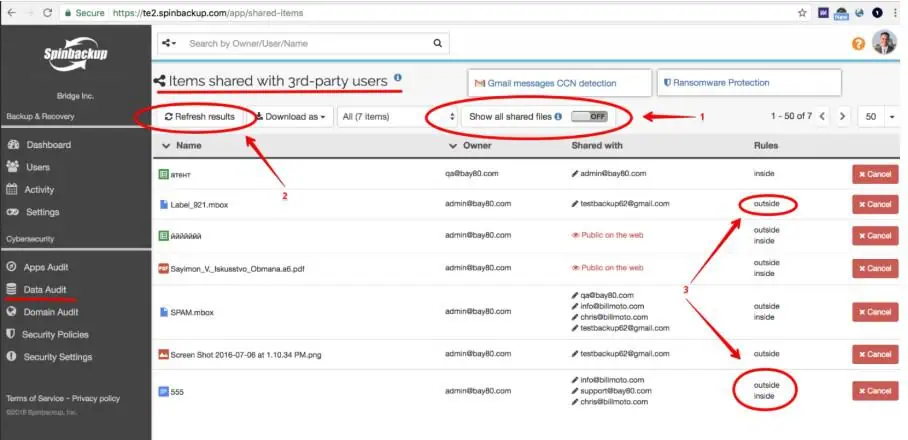 Items shared with third-party users