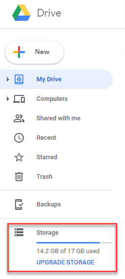 used Google Drive space