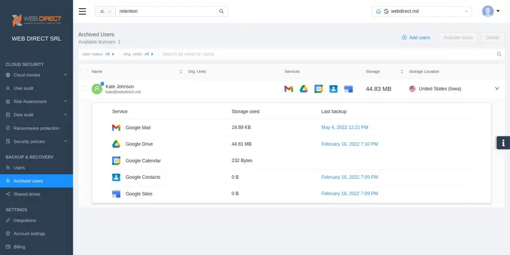 data retention: user archive