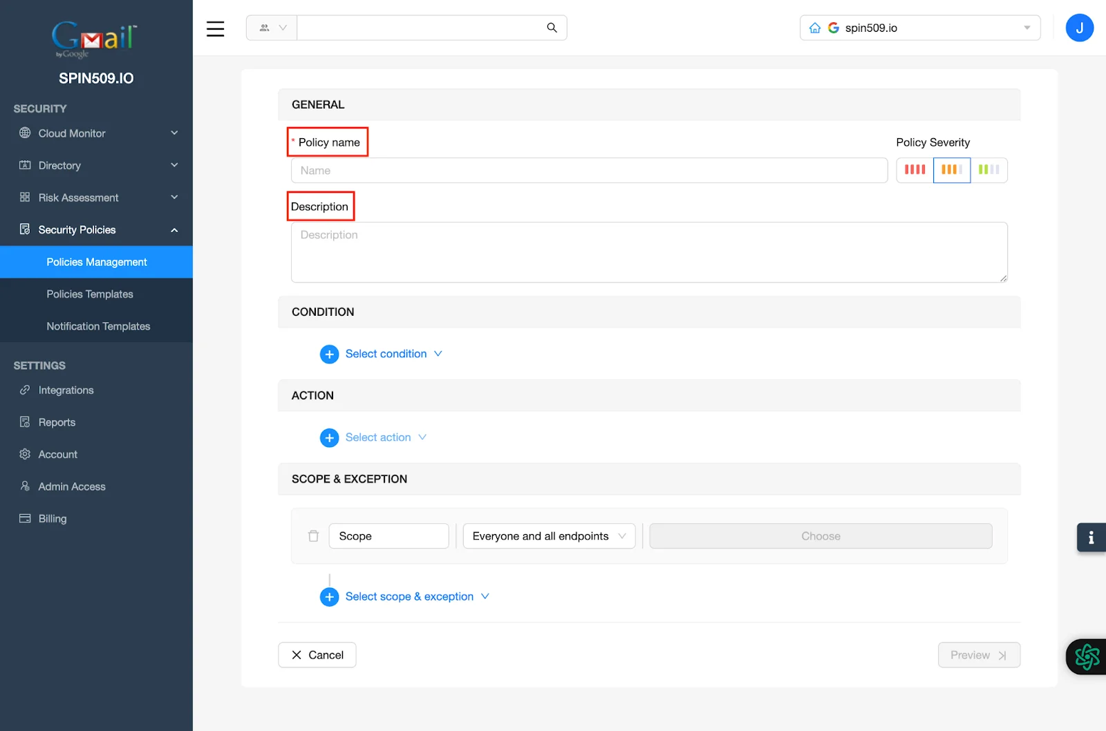 SpinCRX Dashboard - Policies Management | Spin.AI