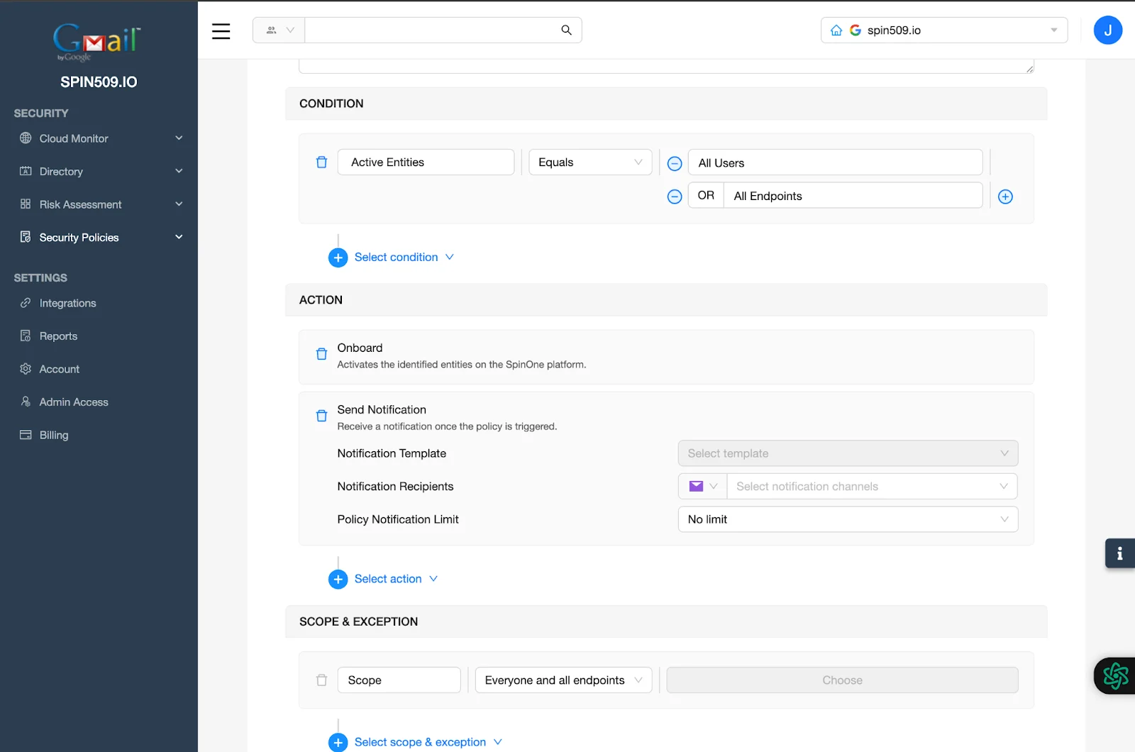 SpinCRX Dashboard - Security Policies | Spin.AI