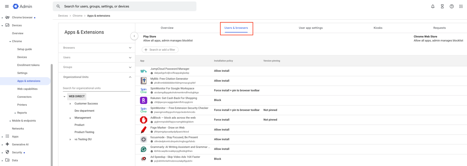 SpinProtect Application Detection Interface Detect domain applications with SpinProtect for Google Workspace