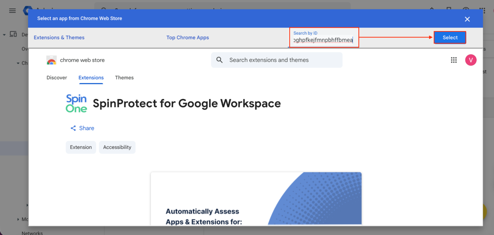 SpinProtect Domain Application Detection SpinProtect interface for Google Workspace application detection