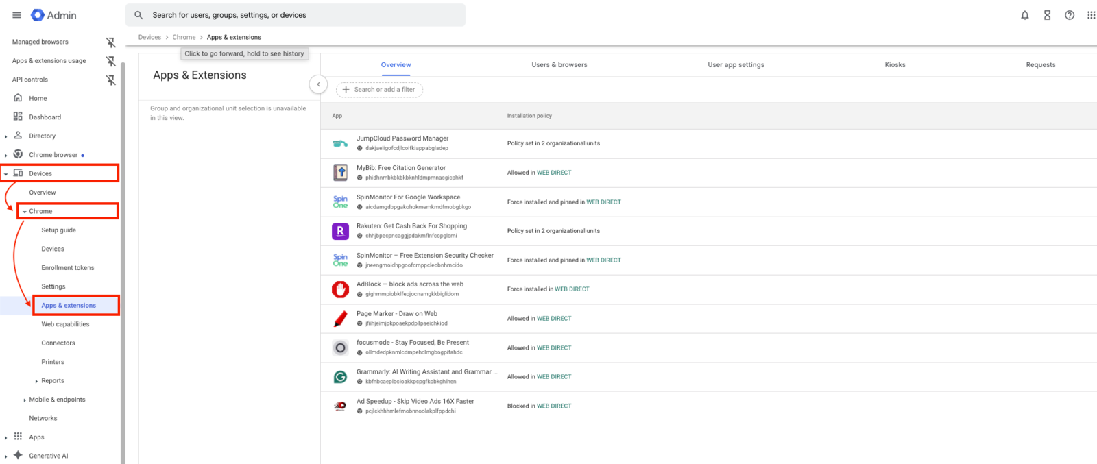 SpinProtect Application Detection Interface Detect domain applications with SpinProtect in Google Workspace